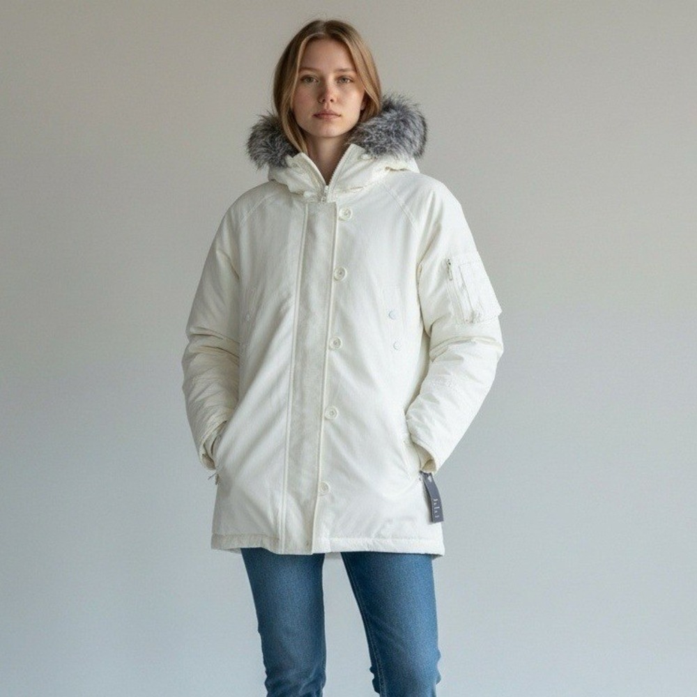 VTG Jordan Craig White Faux Fur Hood Parka Jacket Womens Size XL Puffer Coat NEW